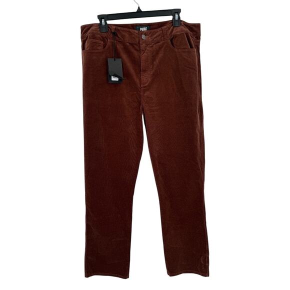 PAIGE Cindy Mid Rise Slim Straight Micro Corduroy Pants brown size 34 NEW - Picture 1 of 7